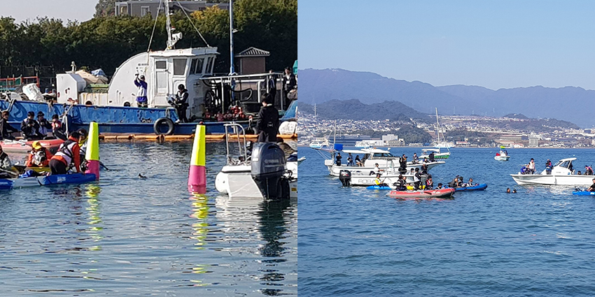 スタート地点と遠泳開始